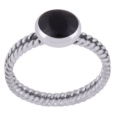 Gorgeous Twisted Shank Around Black Onyx Round Shape 925 Sterling Solid Silver Ring - R3403382-10