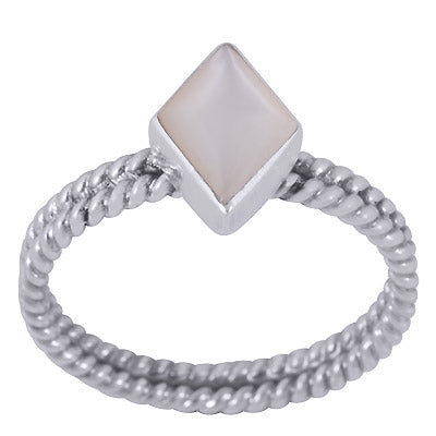 Gorgeous Twisted Shank Around Mother of Pearl Rhombus Shaped 925 Sterling Solid Silver Ring - R3403382-4