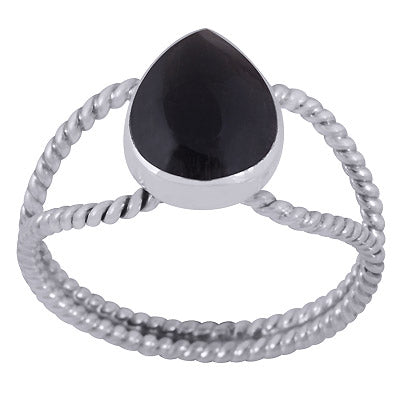 Alluring Handcrafted Shank Around Black Onyx Pear Shape 925 Sterling Solid Silver Ring - R3403383-12