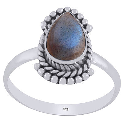 Beautiful Rawa & Wire Work Around Labradorite Pear Shape 925 Sterling Solid Silver Ring - R3403389-5