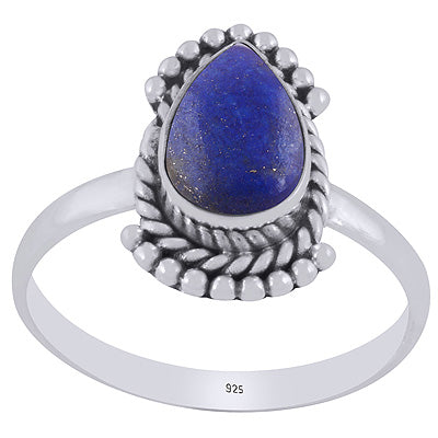 Beautiful Rawa & Wire Work Around Lapis Pear Shape 925 Sterling Solid Silver Ring - R3403389-6