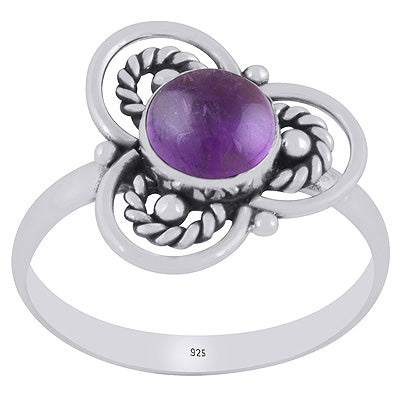 Gorgeous Flower Handcrafted Around Amethyst Round Shape 925 Sterling Solid Silver Ring - R3403391-1
