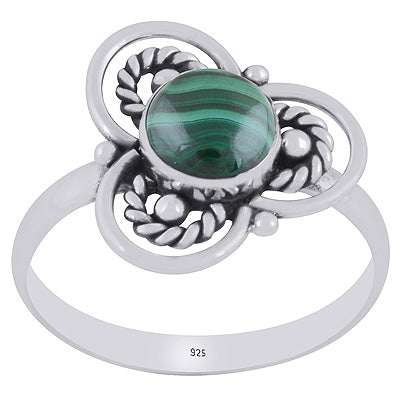 Gorgeous Flower Handcrafted Around Malachite Round Shape 925 Sterling Solid Silver Ring - R3403391-12