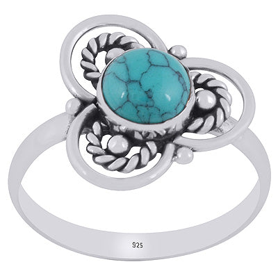 Gorgeous Flower Handcrafted Around Turquoise Round Shape 925 Sterling Solid Silver Ring - R3403391-3