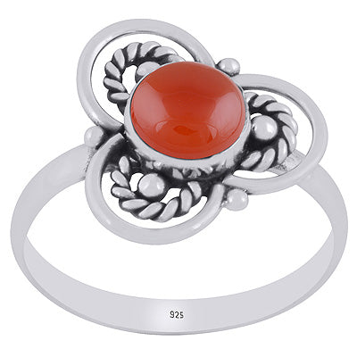 Gorgeous Flower Handcrafted Around Carnelian Round Shape 925 Sterling Solid Silver Ring - R3403391-7