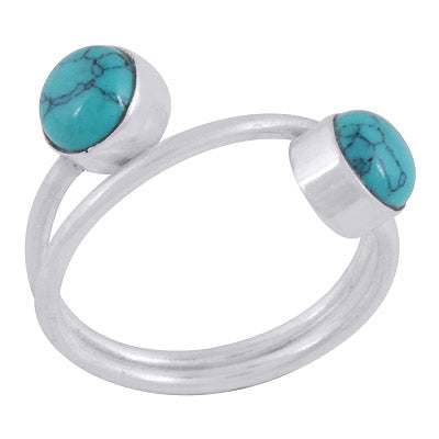 Beautiful Multiple Gemstones Around Turquoise Round Shape 925 Sterling Solid Silver Ring - R3403393-3