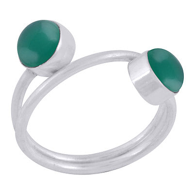 Beautiful Multiple Gemstones Around Green Onyx Round Shape 925 Sterling Solid Silver Ring - R3403393-8