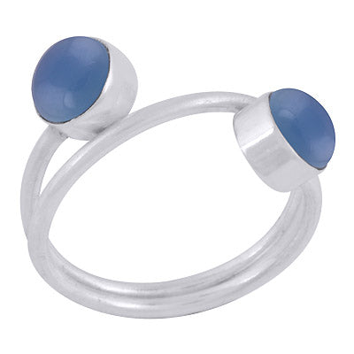 Beautiful Multiple Gemstones Around Blue Chalcedony Round Shape 925 Sterling Solid Silver Ring - R3403393-9