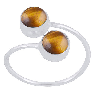 Alluring Multiple Gemstones Tiger's Eye Round Shape 925 Sterling Solid Silver Ring - R3403394-11
