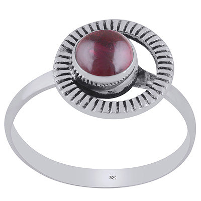 Gorgeous Handcrafted Work Around Garnet Round Shape 925 Sterling Solid Silver Ring - R3403395-2