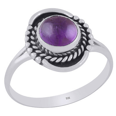 Gorgeous Twisted Wire Work Around Amethyst Round Shape 925 Sterling Solid Silver Ring - R3403399-1