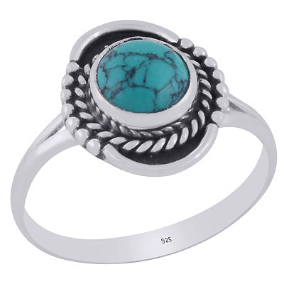 Gorgeous Twisted Wire Work Around Turquoise Round Shape 925 Sterling Solid Silver Ring - R3403399-3