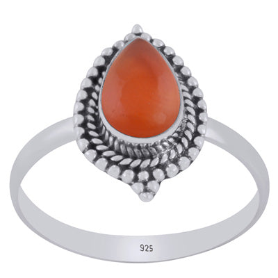 Alluring Handcrafted Work Around Carnelian Pear Shape 925 Sterling Solid Silver Ring - R3403401-7