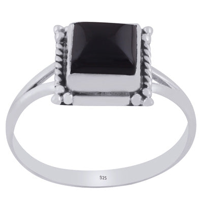Beautiful Twisted Wire Work Around Black Onyx Square Shape 925 Sterling Solid Silver Ring - R3403402-14