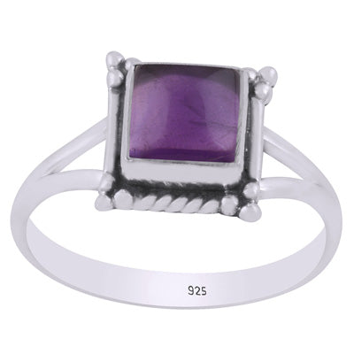 Beautiful Twisted Wire Work Around Amethyst Square Shape 925 Sterling Solid Silver Ring - R3403402-51