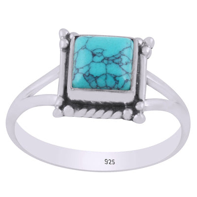 Beautiful Twisted Wire Work Around Turquoise Square Shape 925 Sterling Solid Silver Ring - R3403402-53