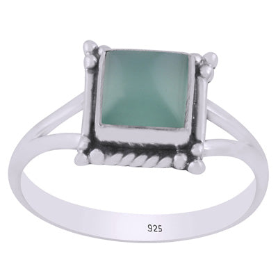 Beautiful Twisted Wire Work Around Aqua Chalcedony Square Shape 925 Sterling Solid Silver Ring - R3403402-60
