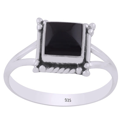Beautiful Twisted Wire Work Around Black Onyx Square Shape 925 Sterling Solid Silver Ring - R3403402-64