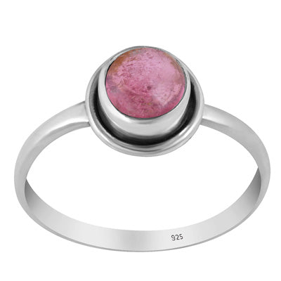 Beautiful Wire Work Around Tourmaline Round Shape 925 Sterling Solid Silver Ring - R3403403-26