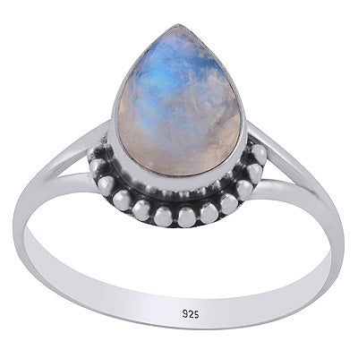 Alluring Rawa Work Around Rainbow Moonstone Pear Shape 925 Sterling Solid Silver Ring - R3403409-4
