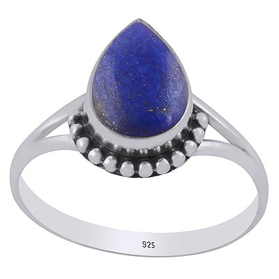 Alluring Rawa Work Around Lapis Pear Shape 925 Sterling Solid Silver Ring - R3403409-6