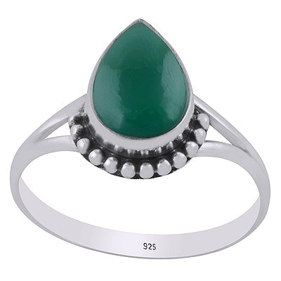 Alluring Rawa Work Around Green Onyx Pear Shape 925 Sterling Solid Silver Ring - R3403409-8