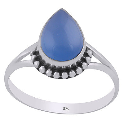 Alluring Rawa Work Around Blue Chalcedony Pear Shape 925 Sterling Solid Silver Ring - R3403409-9