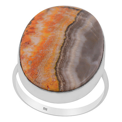 Plain Collet Natural BumbleBee Jasper Oval Shape 925 Sterling Solid Silver Ring - R3403416-27
