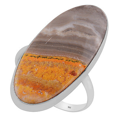 Plain Collet Natural BumbleBee Jasper Oval Shape 925 Sterling Solid Silver Ring - R3403416-34