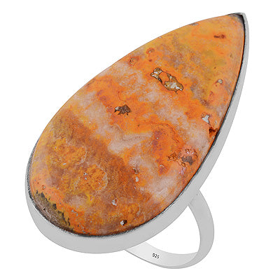 Plain Collet Natural BumbleBee Jasper Pear Shape 925 Sterling Solid Silver Ring - R3403416-42