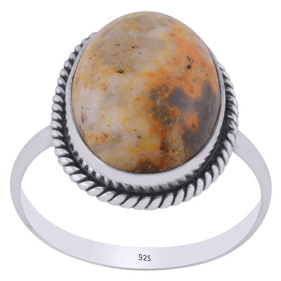 Stunning Statement BumbleBee Jasper Oval Shape 925 Sterling Solid Silver Ring - R3403417-16