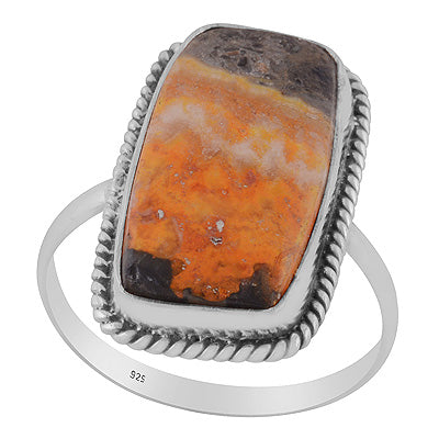 Authentic Wire Work Around BumbleBee Jasper Rectangle Shape 925 Sterling Solid Silver Ring - R3403417-36