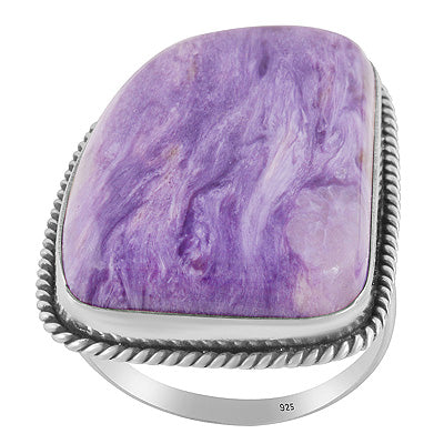 Beautiful Twisted Wire Work Around Charoite Fancy Shape 925 Sterling Solid Silver Ring - R3403420-30