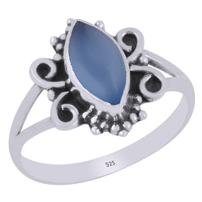 Beautiful Wire & Rawa Work Around Blue Chalcedony Marquise Shape 925 Sterling Solid Silver Ring - R3403425-9