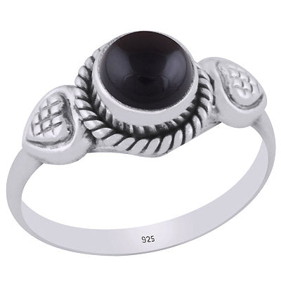 Beautifully Handcrafted Heart Around Black Onyx Round Shape 925 Sterling Solid Silver Ring - R3403428-14