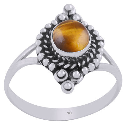Stunning Rawa & Wire Work Around Tiger's Eye Round Shape 925 Sterling Solid Silver Ring - R3403433-11