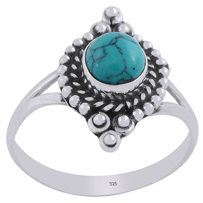 Stunning Rawa & Wire Work Around Turquoise Round Shape 925 Sterling Solid Silver Ring - R3403433-3