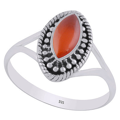 Stunning Twisted Wire & Rawa Work Around Carnelian Marquise Shape 925 Sterling Solid Silver Ring - R3403441-7