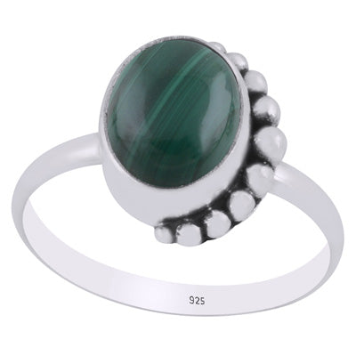 Alluring Rawa Work Around Malachite Oval Shape 925 Sterling Solid Silver Ring - R3403442-12
