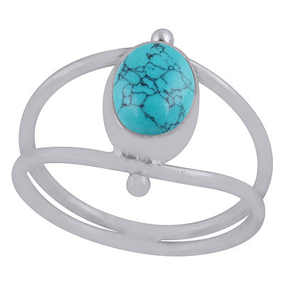 Beautiful Double Shank Turquoise Oval Shape 925 Sterling Solid Silver Ring - R3403443-3