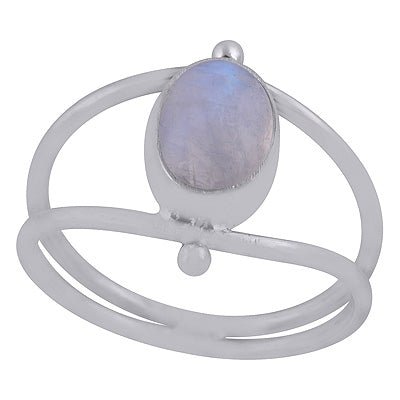 Beautiful Double Shank Rainbow Moonstone Oval Shape 925 Sterling Solid Silver Ring - R3403443-4