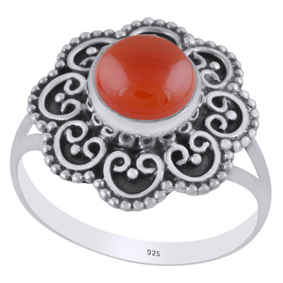 Magnificent Flower Handcrafted Around Carnelian Round Shape 925 Sterling Solid Silver Ring - R3403445-7