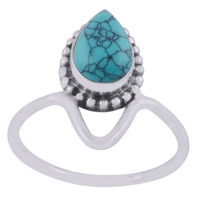Gorgeous Designed Shank Around Turquoise Pear Shape 925 Sterling Solid Silver Ring - R3403447-3