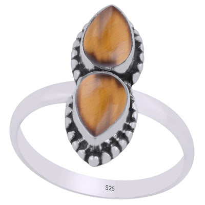 Beautiful Multiple Gemstone w/ rawa work Around Tiger's Eye Pear Shape 925 Sterling Solid Silver Ring - R3403452-11