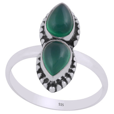 Beautiful Multiple Gemstone w/ rawa work Around Green Onyx Pear Shape 925 Sterling Solid Silver Ring - R3403452-8