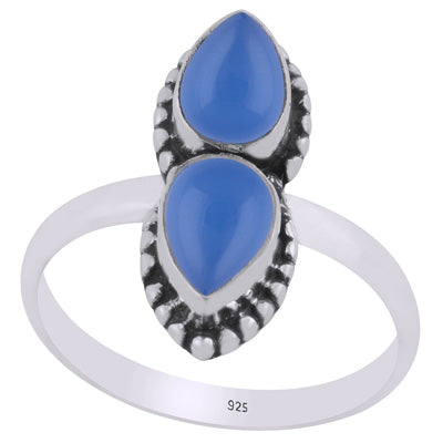 Beautiful Multiple Gemstone w/ rawa work Around Blue Chalcedony Pear Shape 925 Sterling Solid Silver Ring - R3403452-9
