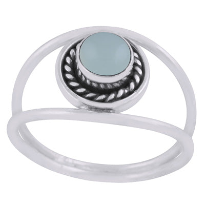 Gorgeous Multiple Shank Design Aqua Chalcedony Round Shape 925 Sterling Solid Silver Ring - R3403454-10