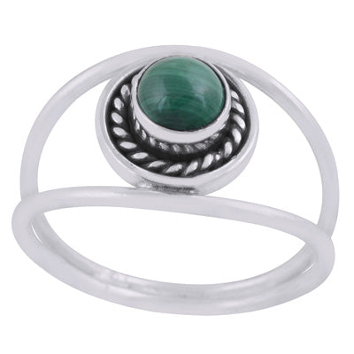 Gorgeous Multiple Shank Design Malachite Round Shape 925 Sterling Solid Silver Ring - R3403454-12