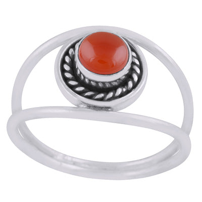 Gorgeous Multiple Shank Design Carnelian Round Shape 925 Sterling Solid Silver Ring - R3403454-7