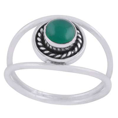 Gorgeous Multiple Shank Design Green Onyx Round Shape 925 Sterling Solid Silver Ring - R3403454-8